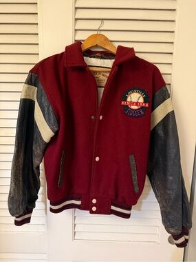 Vintage Louisville Slugger Wool and Leather Varsity Jacket Burgundy/Gray Sz XL